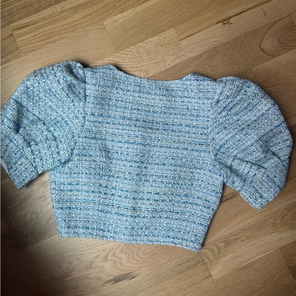 Rinah Tweed Puff Sleeve Crop Top Small - Picture 5 of 5